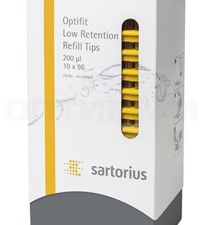 Наконечники 200 мкл для дозаторов Sartorius BIOHIT Low Retention Optifit Refill, 51 мм, в многослойном штативе 10х96 шт.